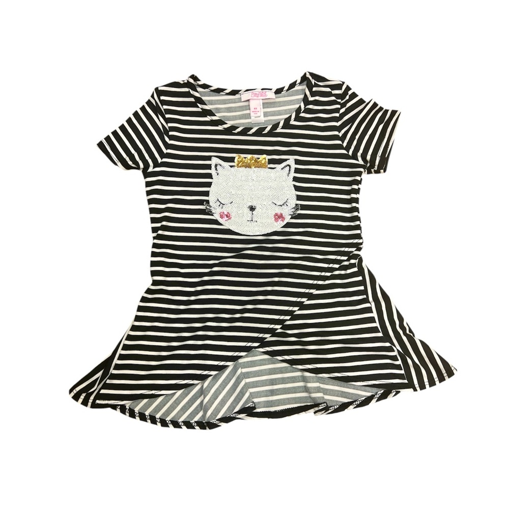 Little girls black & white striped Princess Kitty Cat shirt tunic